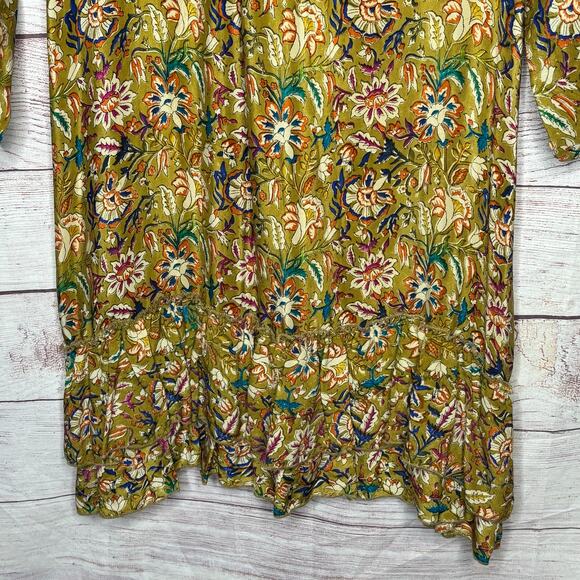 Tolani Fall Floral Boho Trendy 3/4 Sleeve 100% Silk Luxury Mini Dress Size Small - Picture 7 of 11